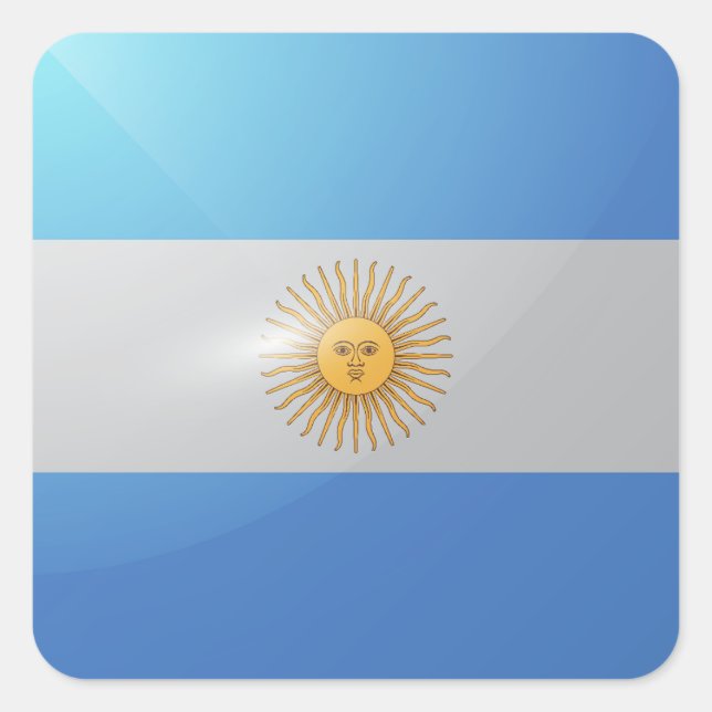 Hochglanzflagge in Argentinien Quadratischer Aufkleber (Vorderseite)