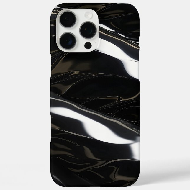 Hochglanzschwarze 3D-Wellenstruktur iPhone 16 Pro Max Hülle (Rückseite)