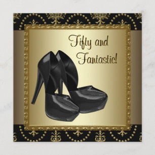 Hochhackige Schuhe Damen Schwarz Gold 50. Geburtst Einladung
