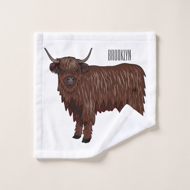 Hochland Cow Cartoon Badhandtuch Set (Waschlappen)