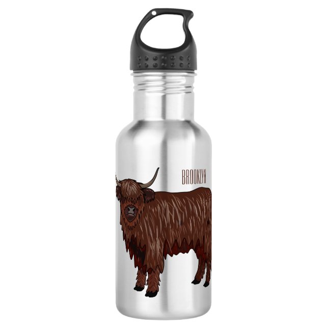 Hochland Cow Cartoon Edelstahlflasche (Vorderseite)