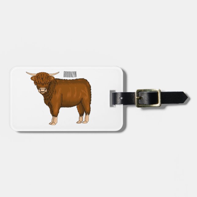 Hochland Cow Cartoon Gepäckanhänger (Vorderseite horizontal)