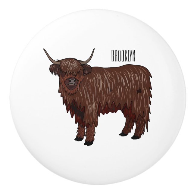 Hochland Cow Cartoon Keramikknauf (Vorderseite)