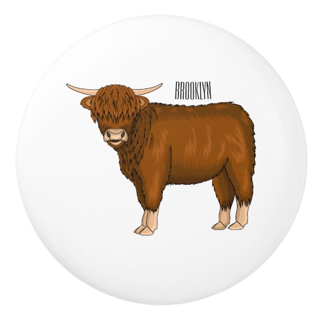 Hochland Cow Cartoon Keramikknauf (Vorderseite)