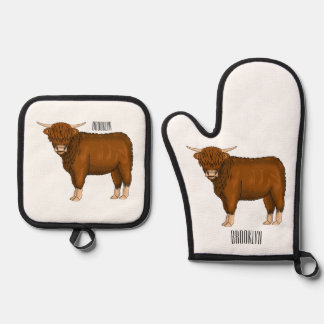 Hochland Cow Cartoon Ofenhandschuh & Topflappen-Set