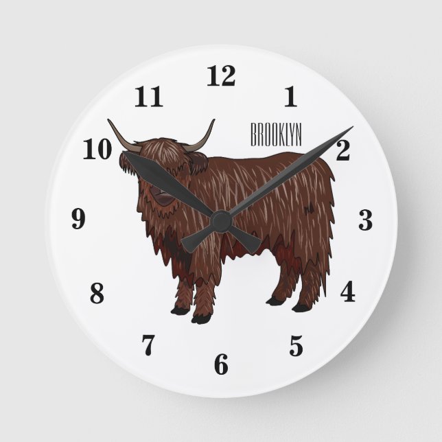 Hochland Cow Cartoon Runde Wanduhr (Vorderseite)
