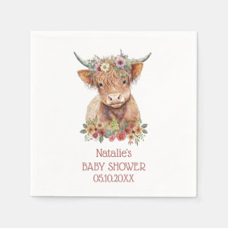 Hochland Kuh Aquarell Babydusche Niedliches Design Serviette