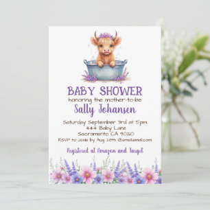 Hochland Kuh Baby Shower Einladung Lavendel