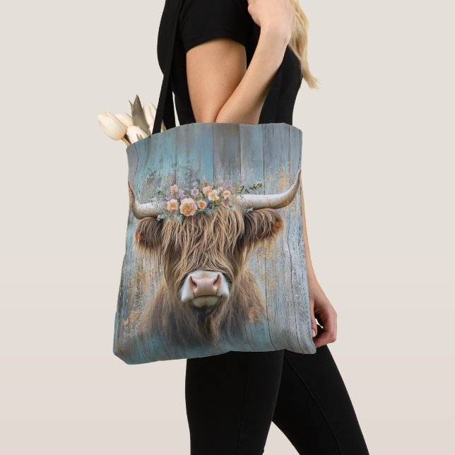 Hochland Kuh Blütenkrone Rustikal Eleganter Bauern Tasche (Von Nahem)