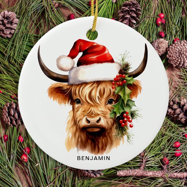 Hochland-Kuh-Feierliche Farm Weihnachten Keramik Ornament (Von Creator hochgeladen)