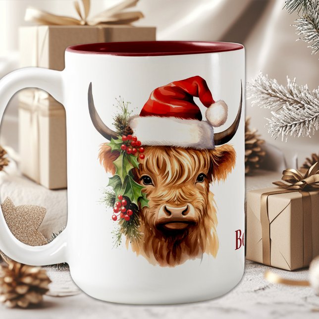 Hochland-Kuh-Feierliche Farm Weihnachten Zweifarbige Tasse (Von Creator hochgeladen)