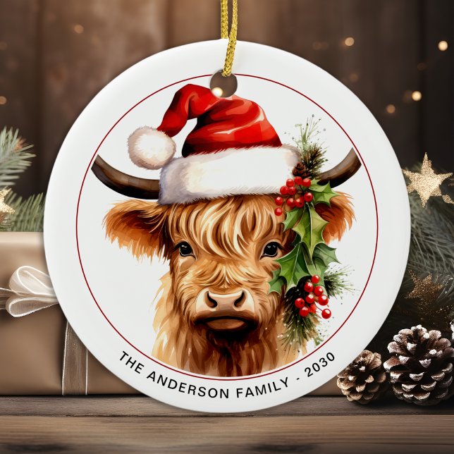 Hochland-Kuh festivtive Niedliche Farm Weihnachten Keramik Ornament (Von Creator hochgeladen)