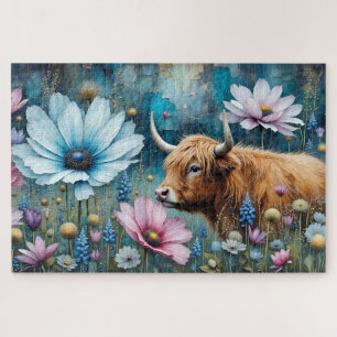 Hochland Kuh floral farbenfroher Kosmos Tapestry I