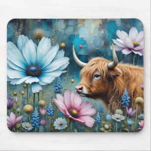 Hochland Kuh floral farbenfroher Kosmos Tapestry I Mousepad