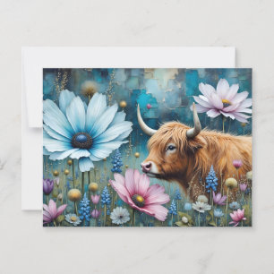 Hochland Kuh floral farbenfroher Kosmos Tapestry I Postkarte