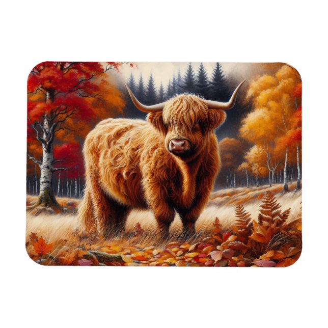 Hochland Kuh Herbst Wasserfarbe flexibel Magnet (Horizontal)
