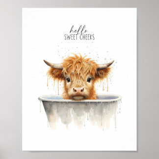 Hochland Kuh in der Badewanne Printable Wall Art Poster