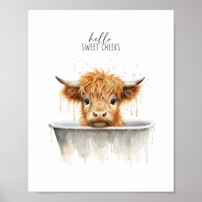 Hochland Kuh in der Badewanne Printable Wall Art Poster (Vorne)