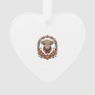 Hochland-Kuh-Kürbis-Vintage-Stich Herbst-Shirt Ornament