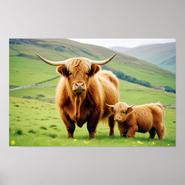 Hochland-Kuh-Natur-Zuneigung Liebe Poster (Vorne)