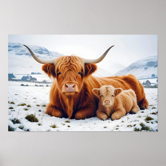 Hochland-Kuh-Natur-Zuneigung Liebe Poster (Vorne)