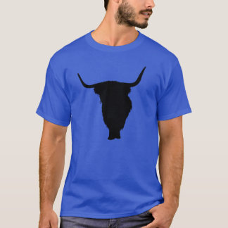 Hochland-Kuh-Schwarz-Druck T-Shirt