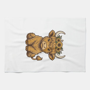 Hochland-Kuh-Shirt Süße Sonnenblume Kalb Kunst Geschirrtuch