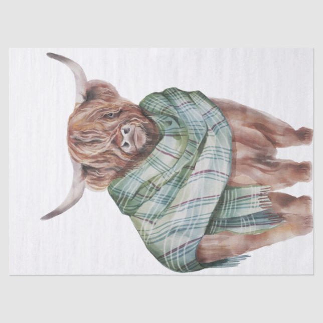 Hochland Kuh Tartan Scalf Wasserfarbe Seidenpapier (Vorderseite)