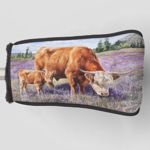 Hochland-Kuh und Kalb Lila Wildblumen Golf Headcover