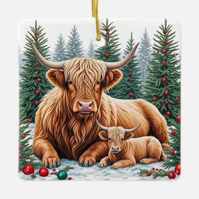Hochland Kuh und Kalb Weihnachtsschmuck - Gemütlic (Vorderseite)