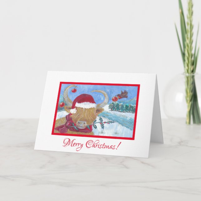 Hochland Kuh Weihnachtsbaumhorn Feiertagskarte (Vorderseite)