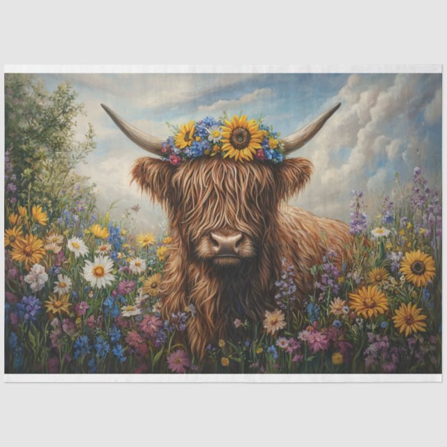 Hochland-Kuh-Wildblume-Blume Kronen-Decoupage Seidenpapier (Vorderseite)