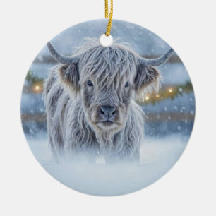 Hochlandkalb im Schnee Land Cute Keramik Ornament