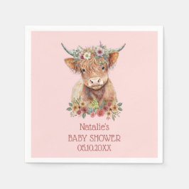 Hochlandkuh Aquarell Babydusche Niedlich rosa Serviette