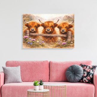 Hochlandkuh - Aquarell-Tiere Leinwanddruck