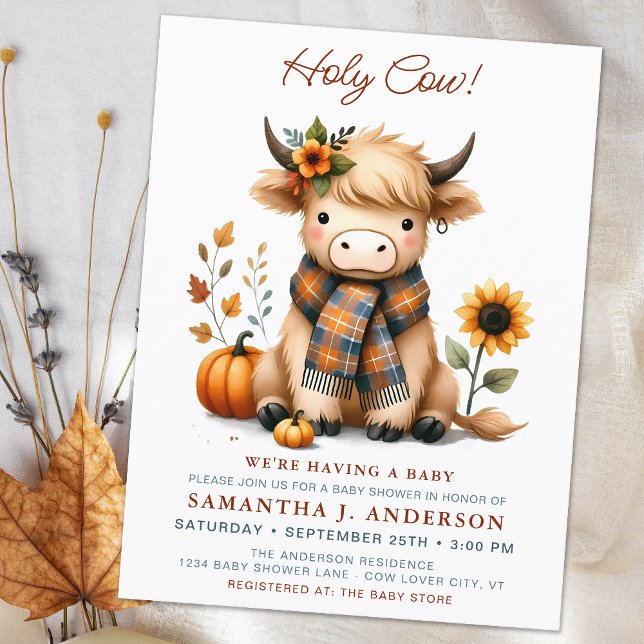 Hochlandkuh Herbst Niedliche Calf Baby Dusche Einladungspostkarte (Von Creator hochgeladen)