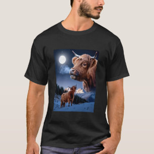 Hochlandkuh Heulend bei Mond Farm Tierporträt T-Shirt