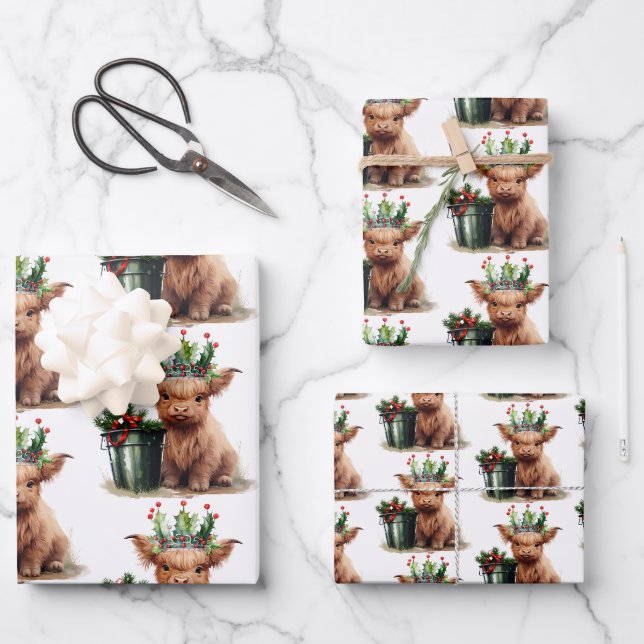 Hochlandkuh-Holly-Kronenpapier Geschenkpapier Set (Vorderseite)