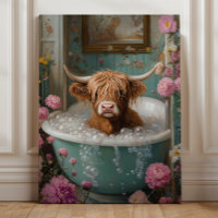 Hochlandkuh in der floralen Badewanne Kunst