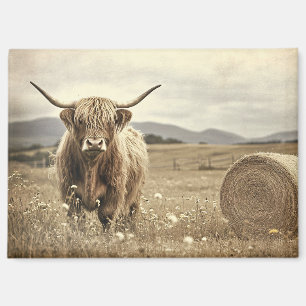 Hochlandkuh in einem Heufeld Vintag Magnet