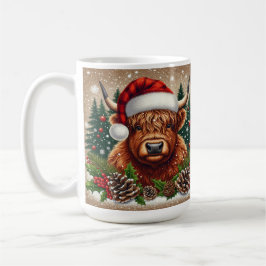 Hochlandkuh in Weihnachtsmannmütze mit Feriendekor Kaffeetasse