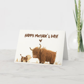 Hochlandkuh Mama & Calf Mütter Tagesfotokarte Dankeskarte