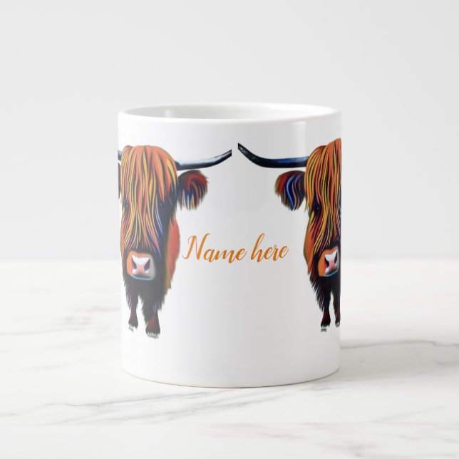 Hochlandkuh mit bearbeitbarem Namen große Tasse (Vorderseite)