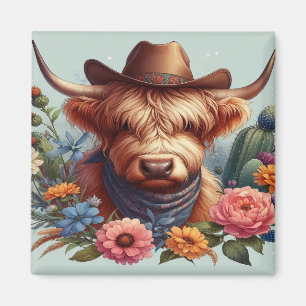 Hochlandkuh mit Cowboyhut Magnet