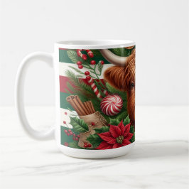 Hochlandkuh mit Feriendekorationen und Bonbons Kaffeetasse