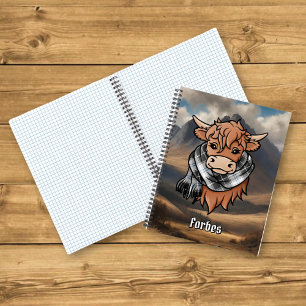Hochlandkuh mit Forbes Dress Tartan Scarf Notizbuch