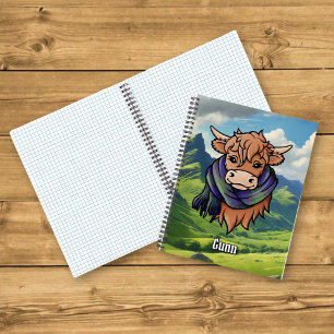 Hochlandkuh mit Gunn Tartan Scarf Notizbuch