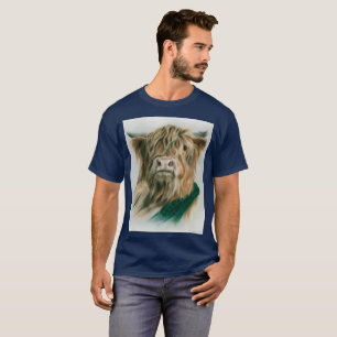 Hochlandkuh mit Kariertem blauen und grünen T - Sh T-Shirt