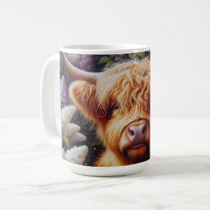Hochlandkuh mit Lilac-Blume Kaffeetasse