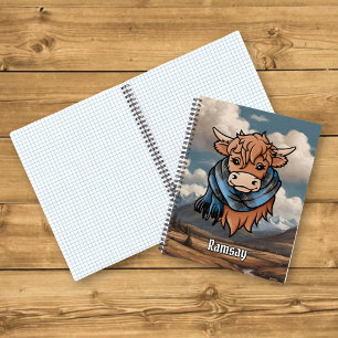 Hochlandkuh mit Ramsay Blue Jagd Tartan Scarf Notizbuch